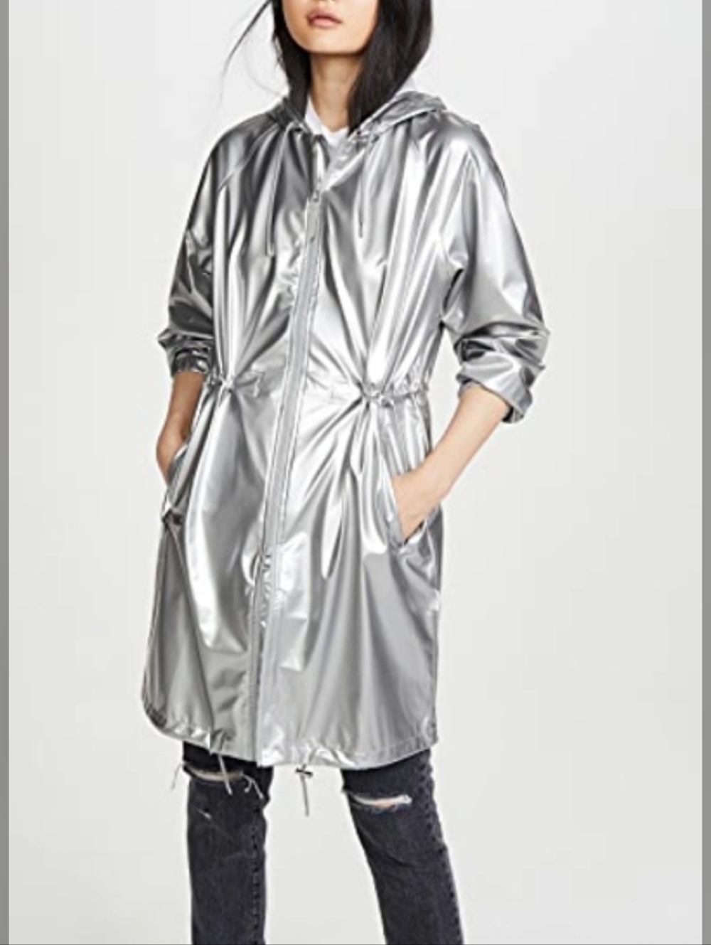 Rains Metallic Silver Hooded Raincoat